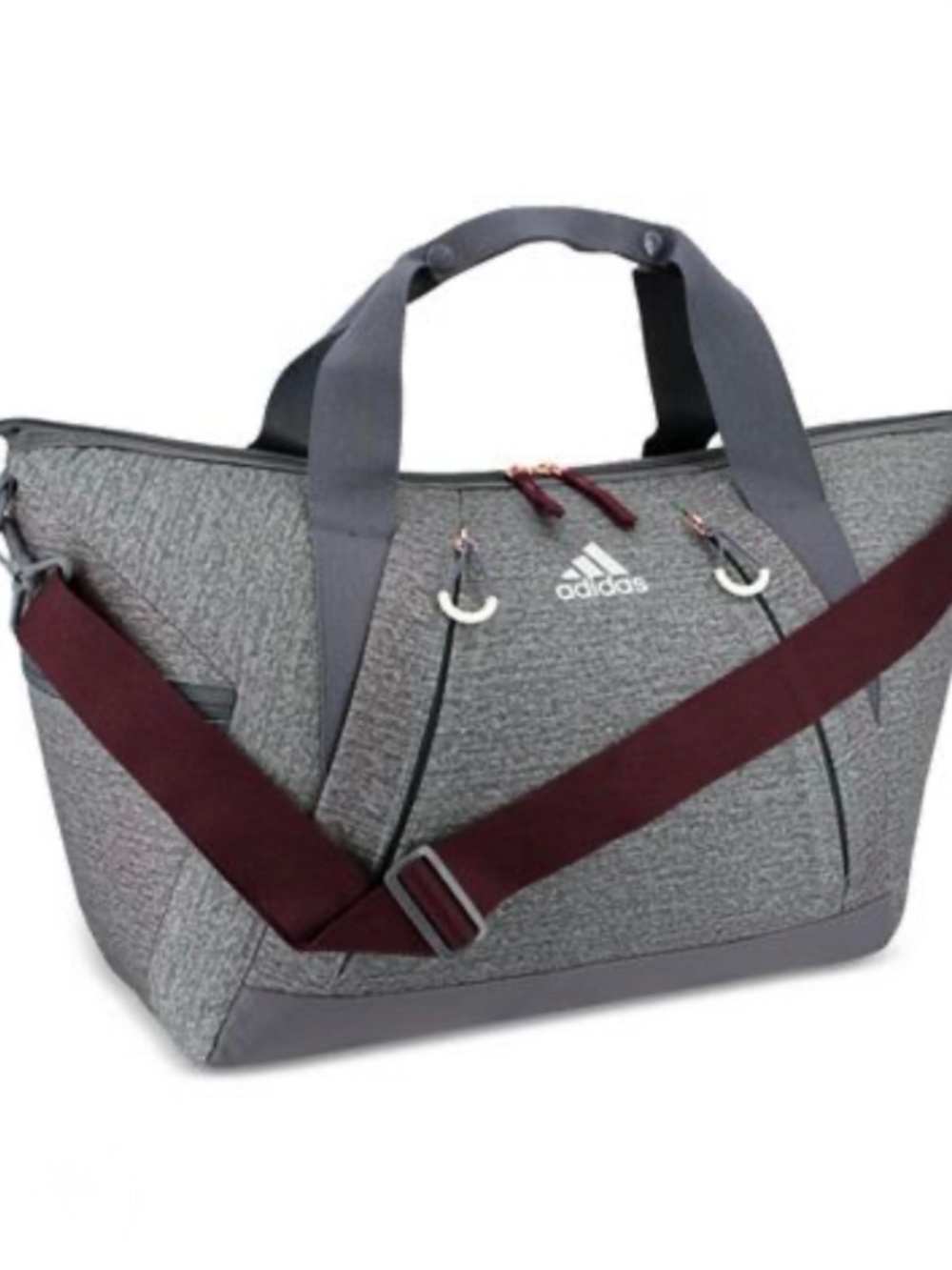 Adidas Grey & Burgundy Gym Duffel Bag Rose Gold Accents – Like New